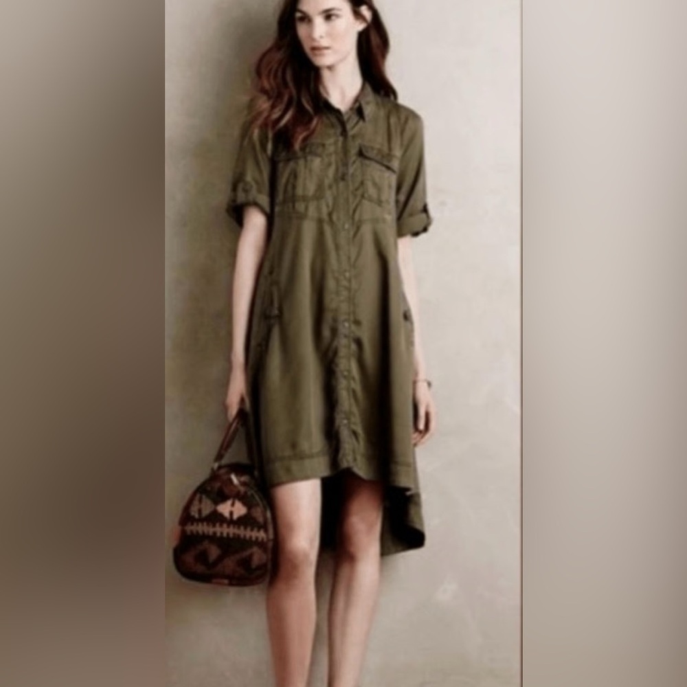 Anthropologie Holding Horses Olive Green Shirt Dress 10